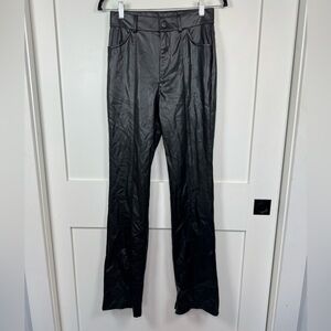 Zara Long Faux Leather Straight Leg High Rise Pants Ankle Slit Size Small